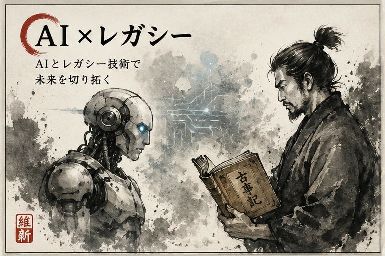 AIとレガシーシステムを表現した水墨画
